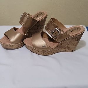 Gold Bolo Cork heel Wedges